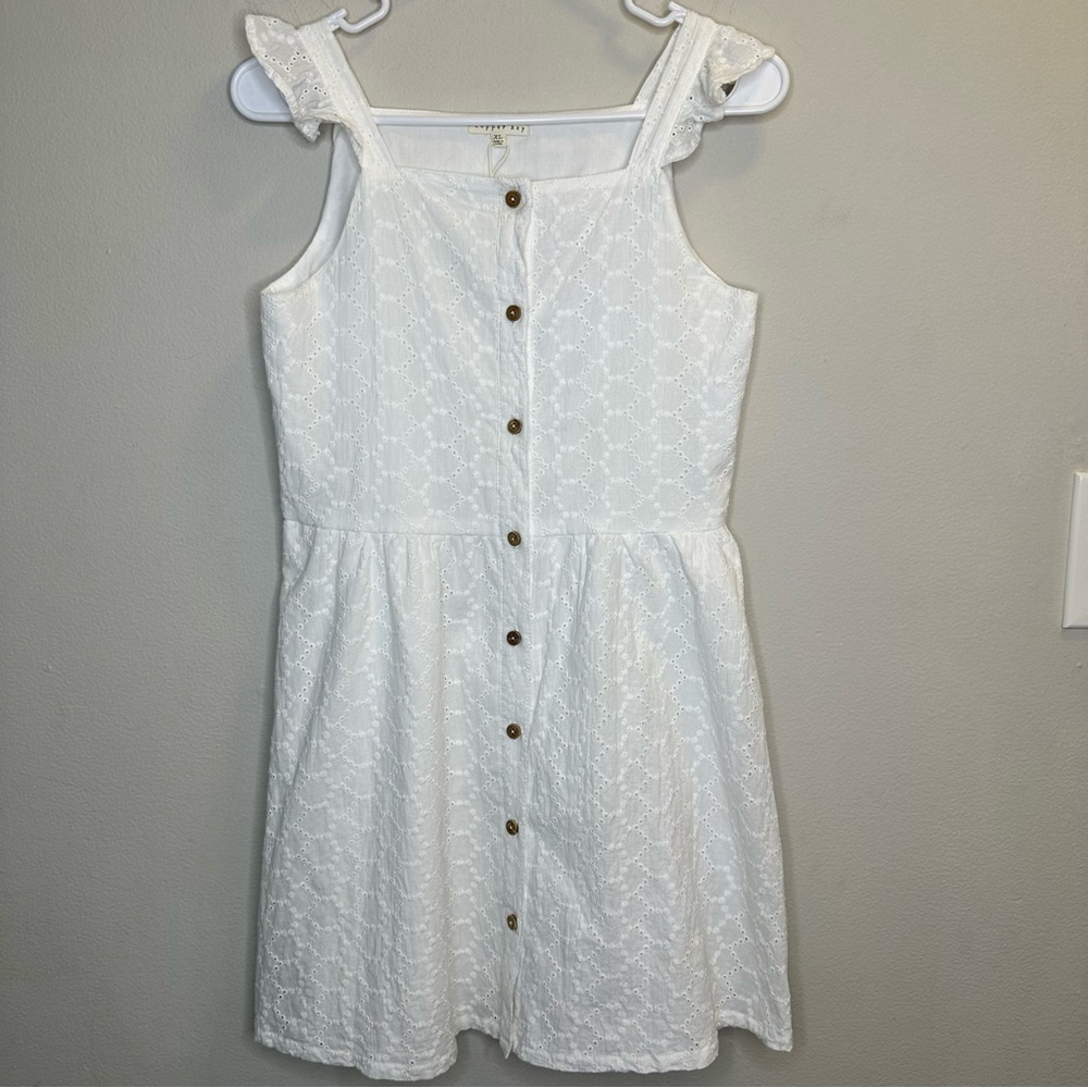 Copper Key Girls White Eyelet Sundress Button Down Lined Sleeveless Size XL
